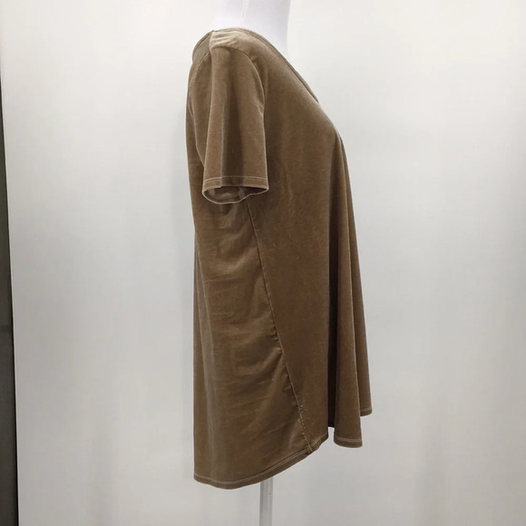 Agnes & Dora Tan Velvet Velour Everyday Tee Womens Large Deep Pearl Short Sleeve - Picture 2 of 8